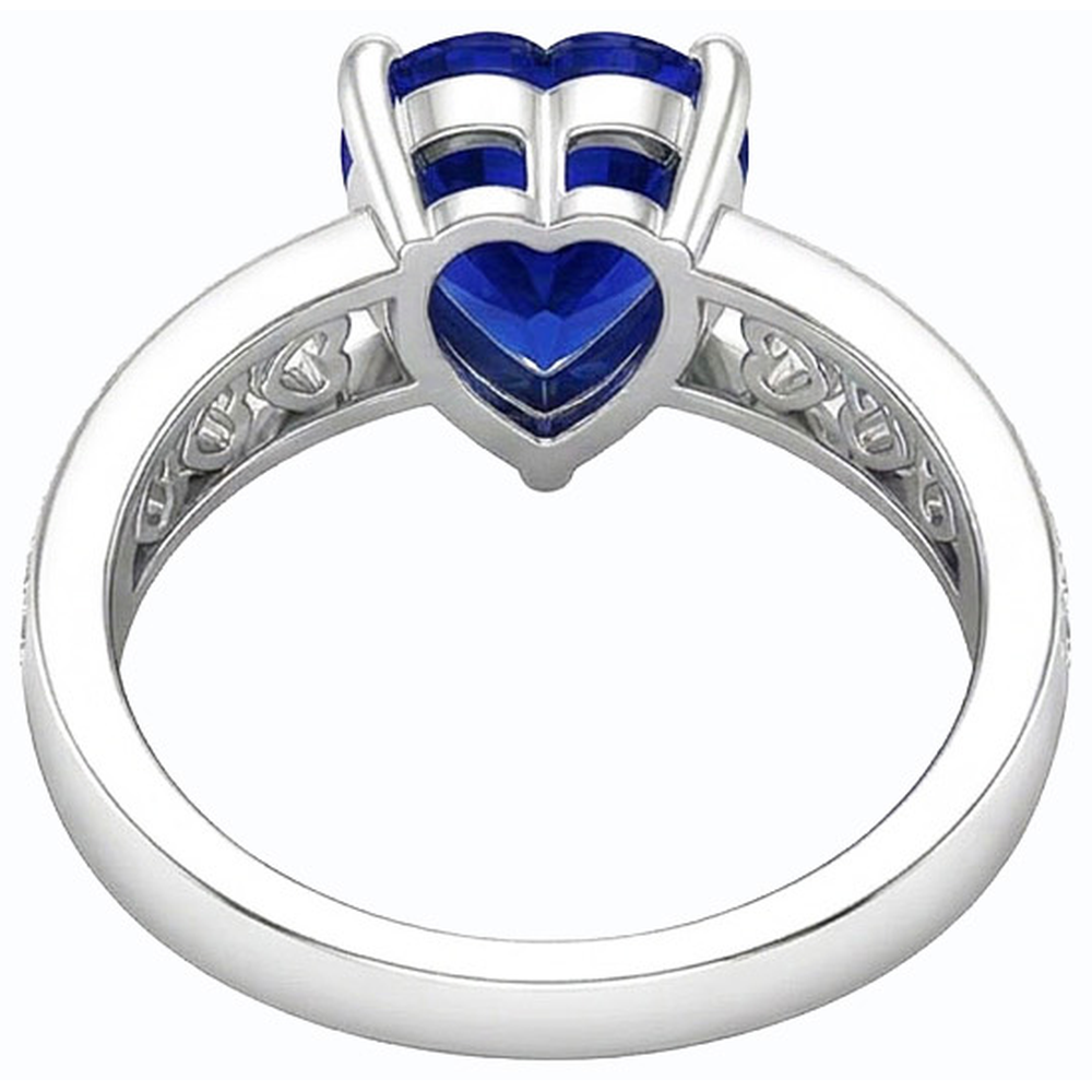 White Gold Natural Earth Mined Diamond Heart Shaped Deep Blue Sapphire Ring 2 Carats