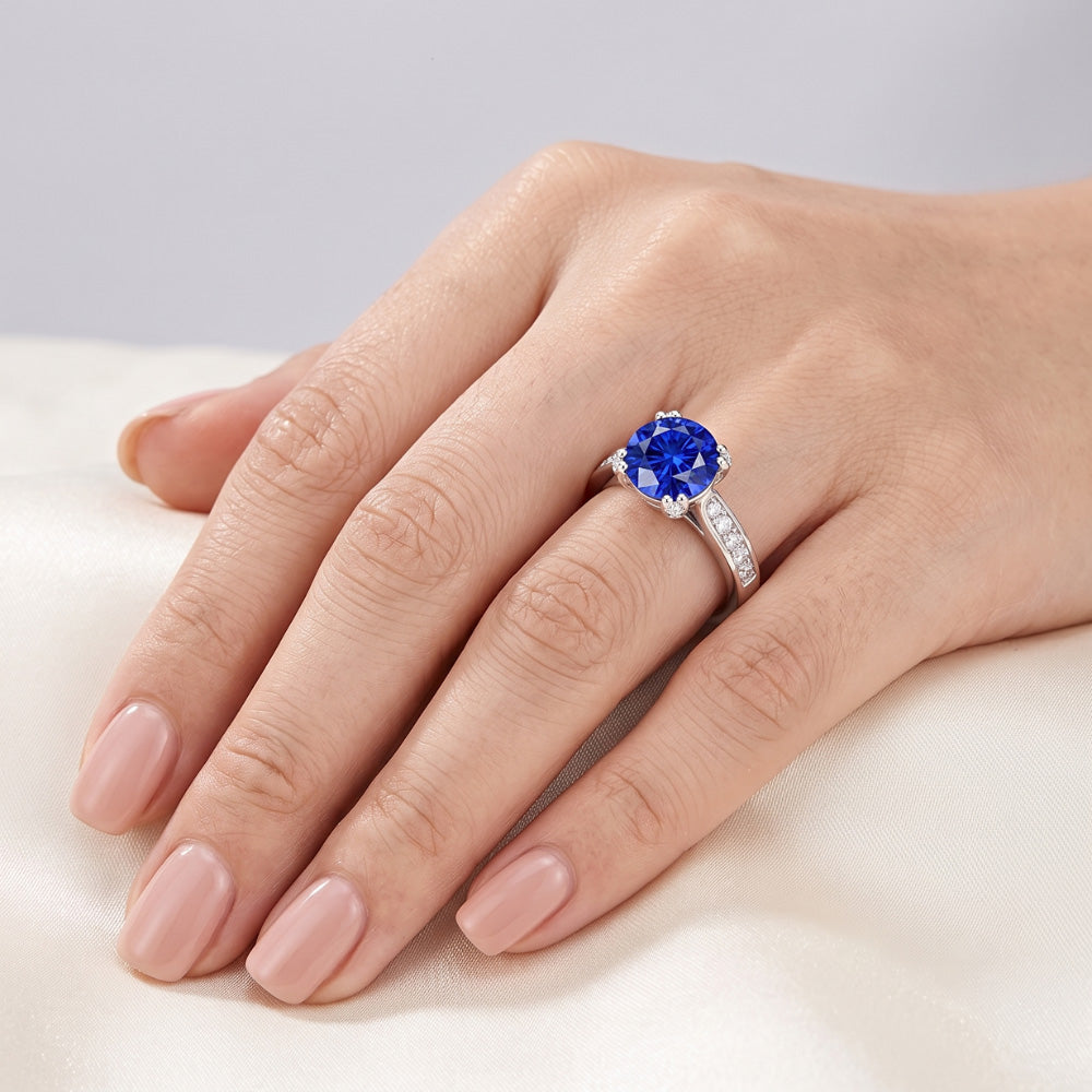 White Gold Natural Earth Mined Diamond Ring Deep Blue Sapphire With Accents 2.50 Carats
