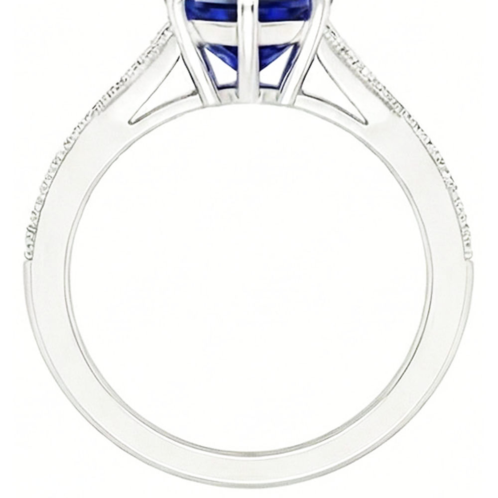 White Gold Sri Lankan Sapphire Ring Pear & Round Natural Earth Mined Diamonds 4 Carats