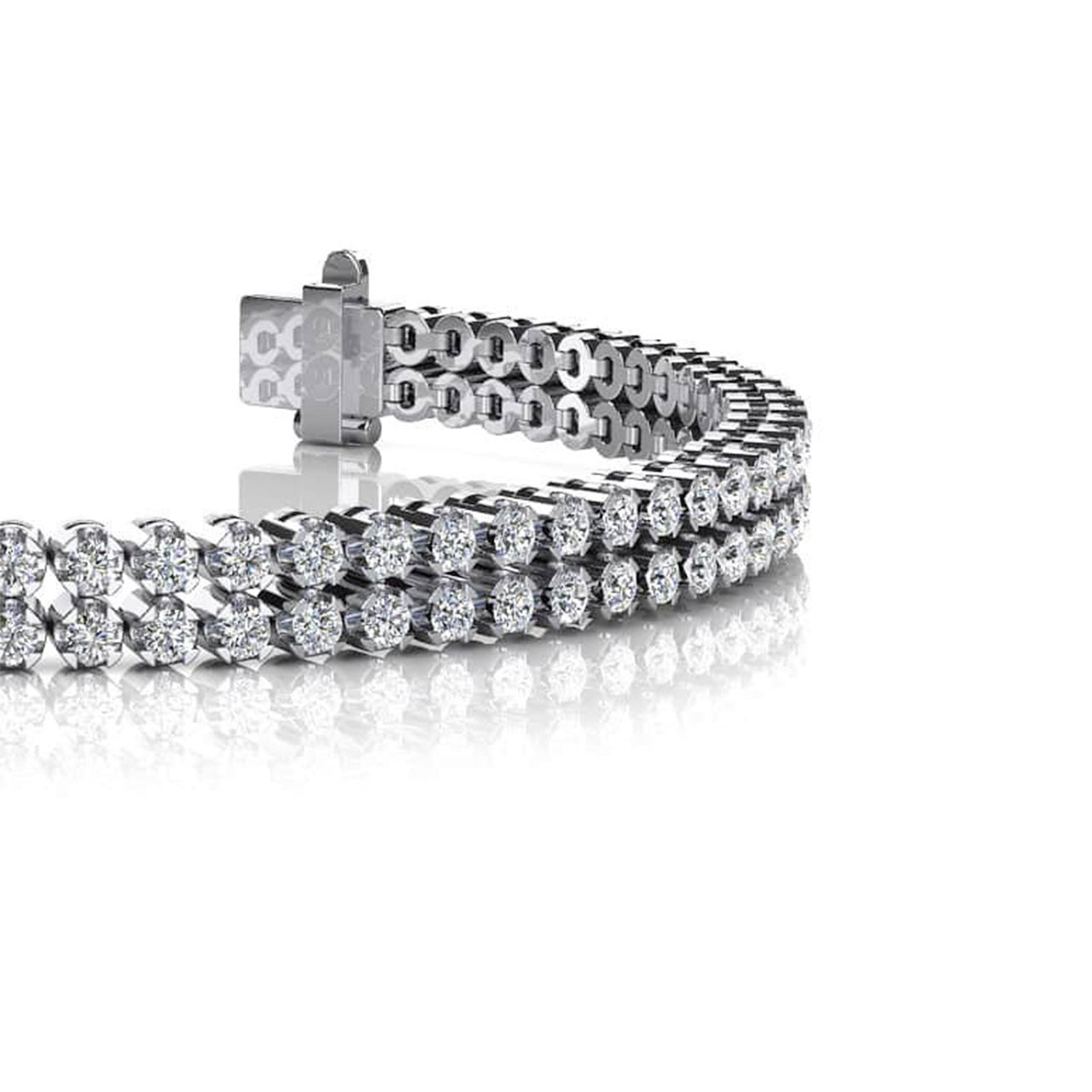 White Gold 10K Double Row Round Cut 6 Carats Lab Grown Diamonds Bracelet