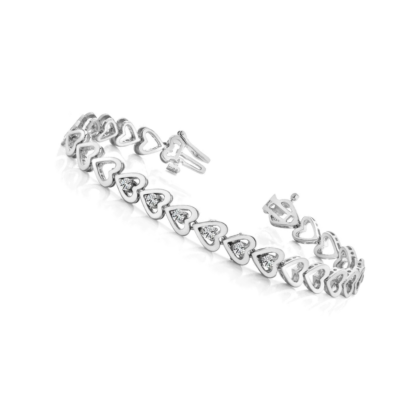 White Gold Heart Natural Earth Mined Diamond Bracelet