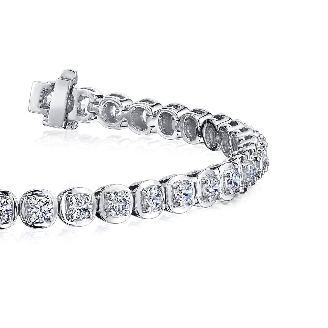 White Gold Prong Setting 10 Ct Round Cut Lab Grown Diamonds Tennis Bracelet