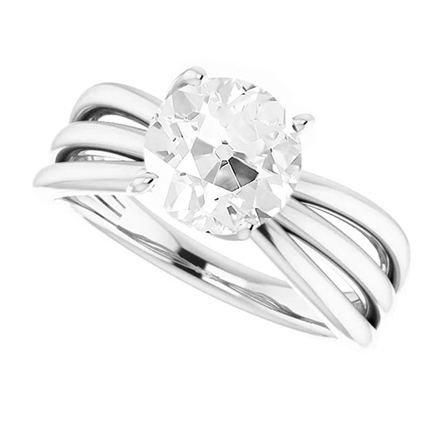 White Gold Round Lab Grown Big Diamond Old Cut Split Shank Ring 7 Carats