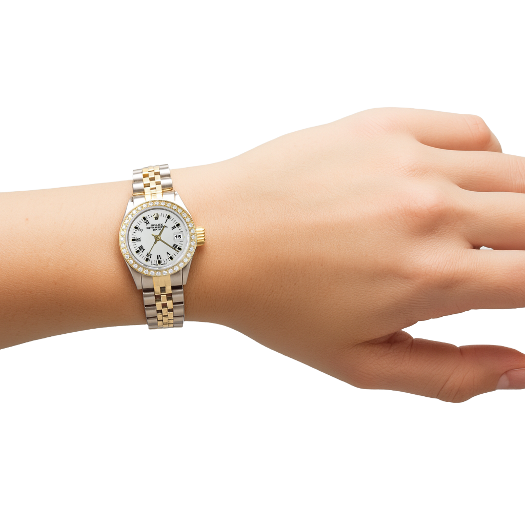 White Roman Dial Diamond Bezel Rolex Date Women Watch Tt Jubilee