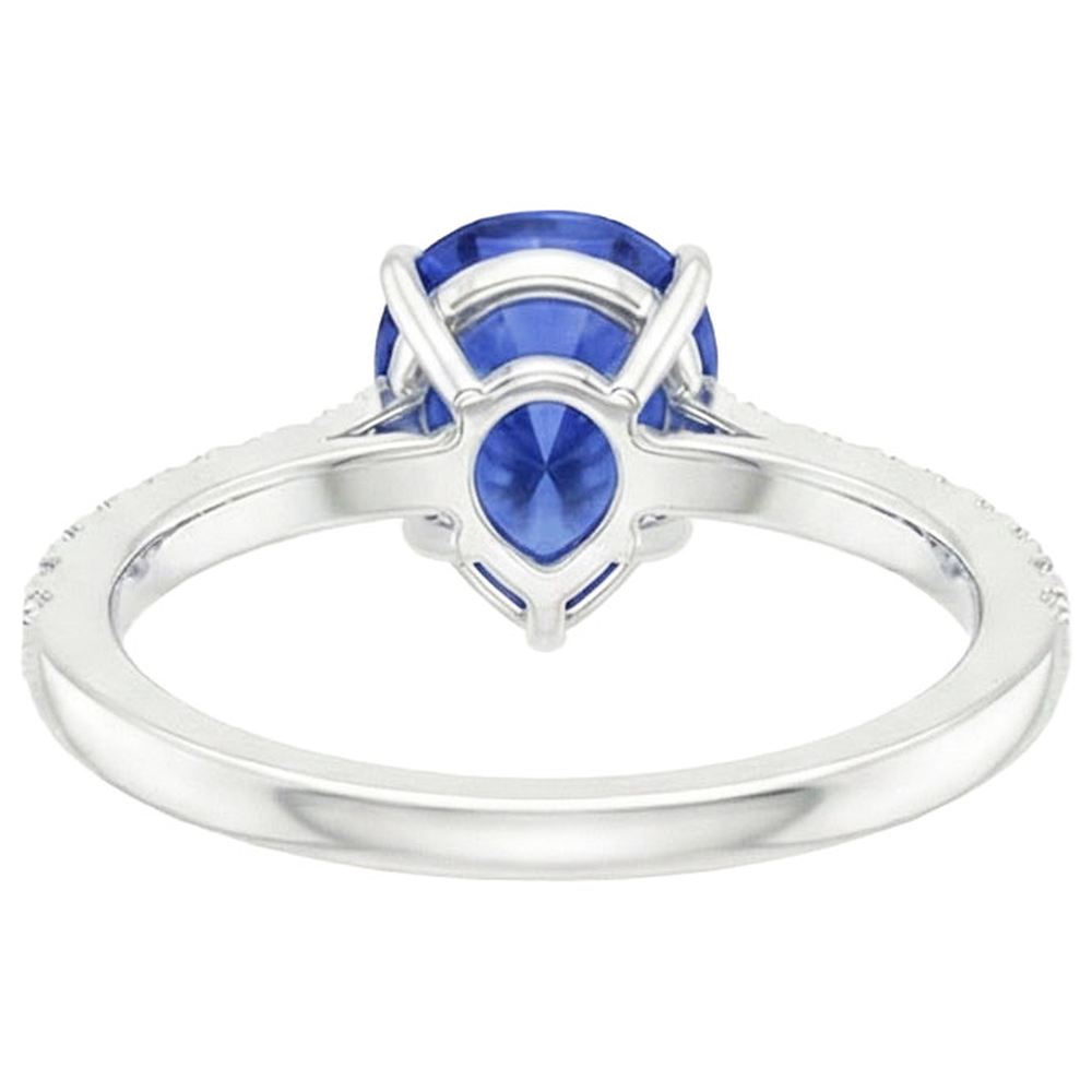 Women Engagement Ring Pear Blue Sapphire & Pave Set Natural Earth Mined Diamonds 4 Carats