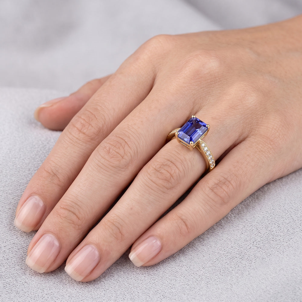 Women Gemstone Jewelry Blue Sapphire Ring Accented Natural Earth Mined Diamonds 3 Carats