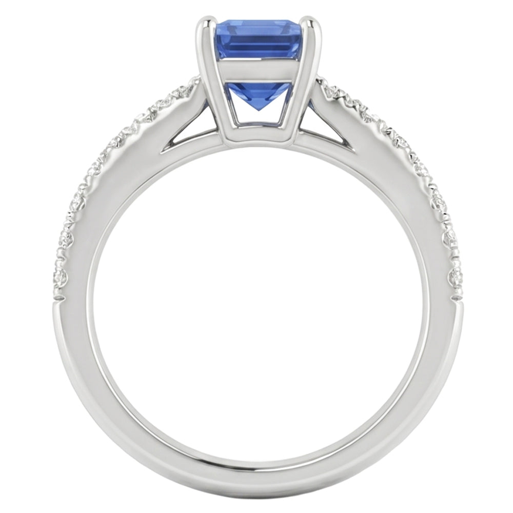 Women Gemstone Ring With Natural Earth Mined Diamonds Radiant Cut Sapphire 1.50 Carats