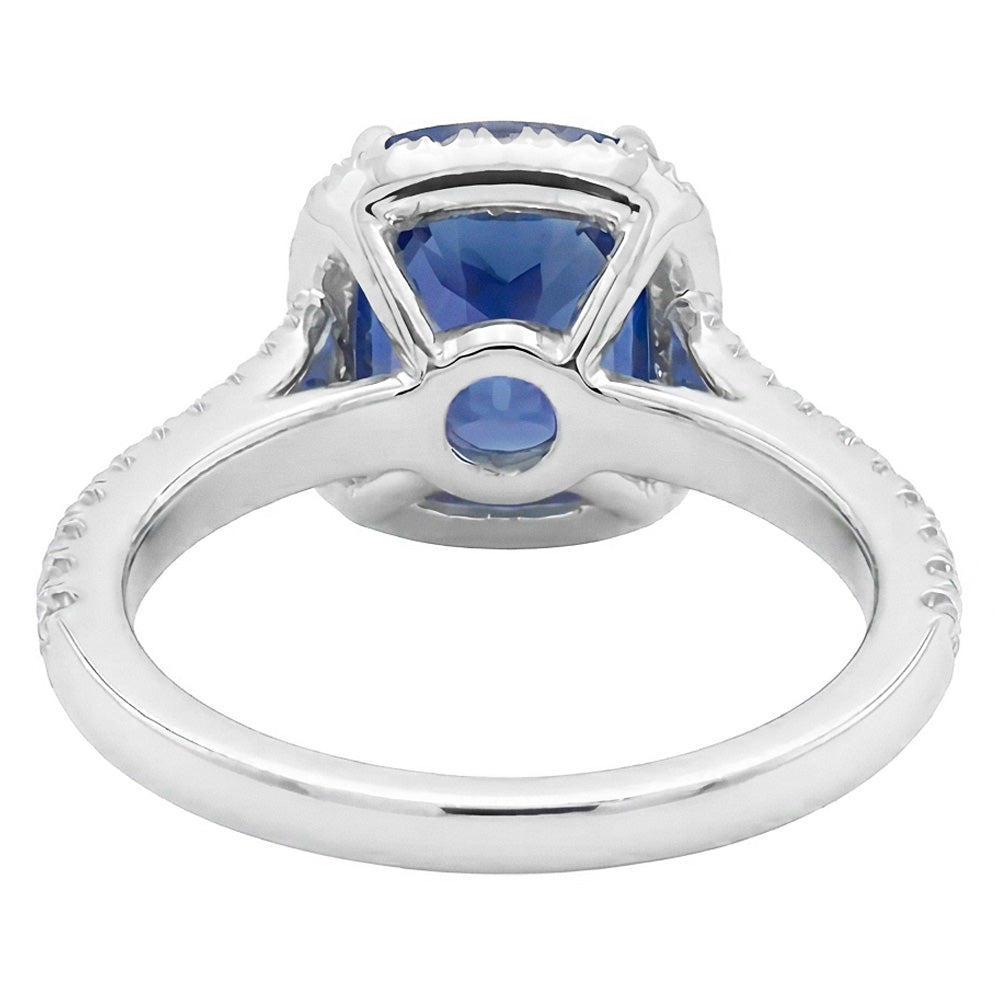 Women Halo Cushion Cut Sapphire Ring Pave Set Natural Earth Mined Diamonds 4 Carats
