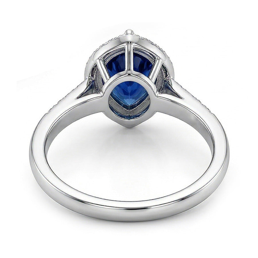 Women Halo Ring Deep Blue Sapphire & Round Natural Earth Mined Diamond Accents 3 Carats