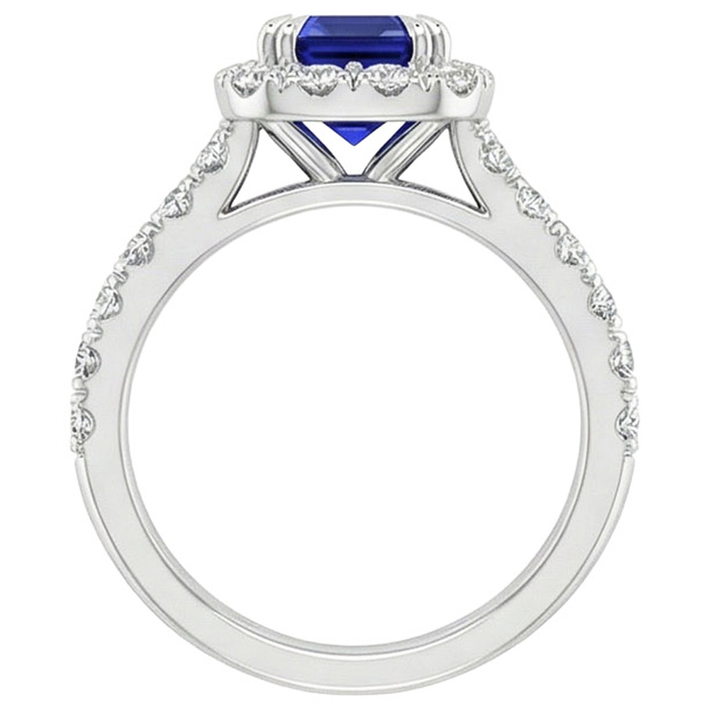 Women Halo Ring Emerald Sri Lankan Sapphire & Natural Earth Mined Diamond 5 Carats
