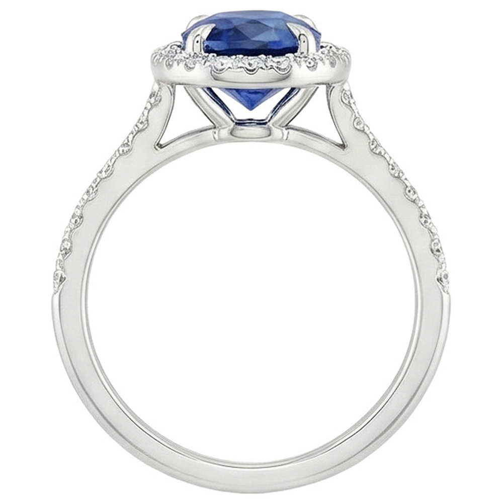 Women Halo Ring Oval Blue Sapphire & Natural Earth Mined Diamond Accents 3.25 Carats