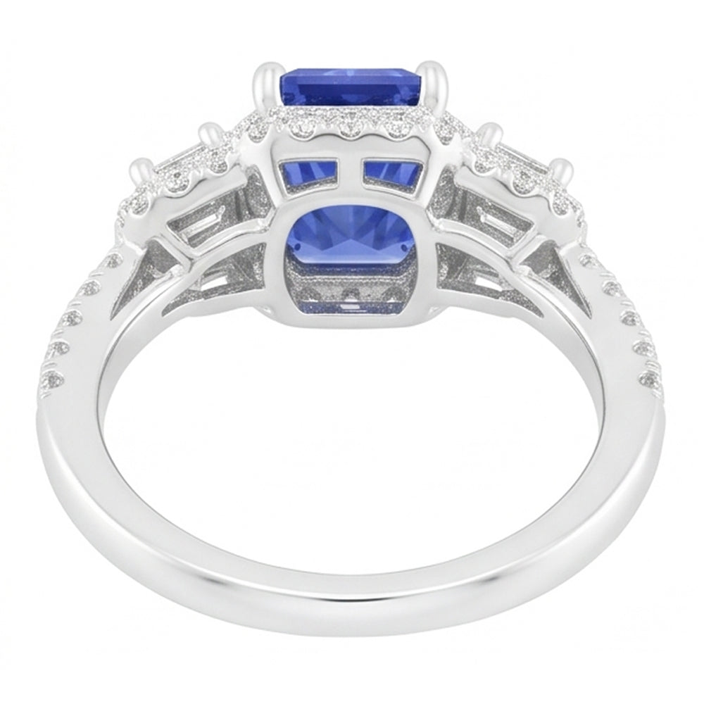 Women Halo Ring Round Emerald Natural Earth Mined Diamonds Blue Sapphire 3 Carats