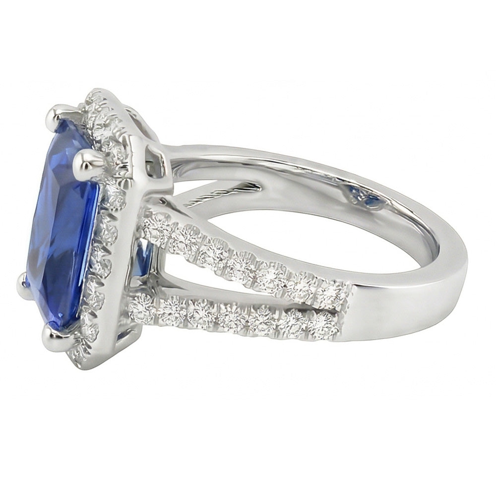 Women Halo Ring Round Natural Earth Mined Diamond Radiant Cut Sapphire Jewelry 3.50 Carats
