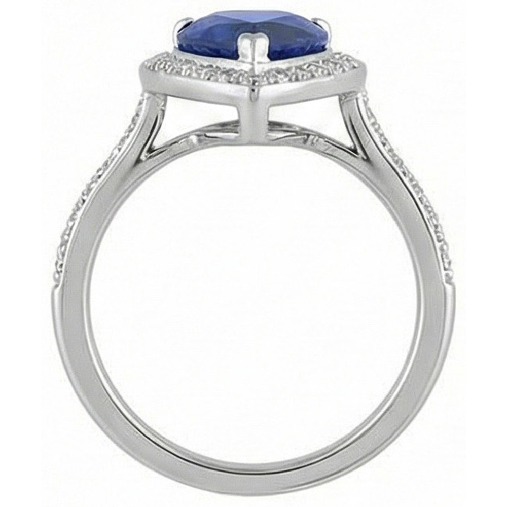Women Halo Wedding Ring Pear Blue Sapphire & Natural Earth Mined Diamonds 4.50 Carats