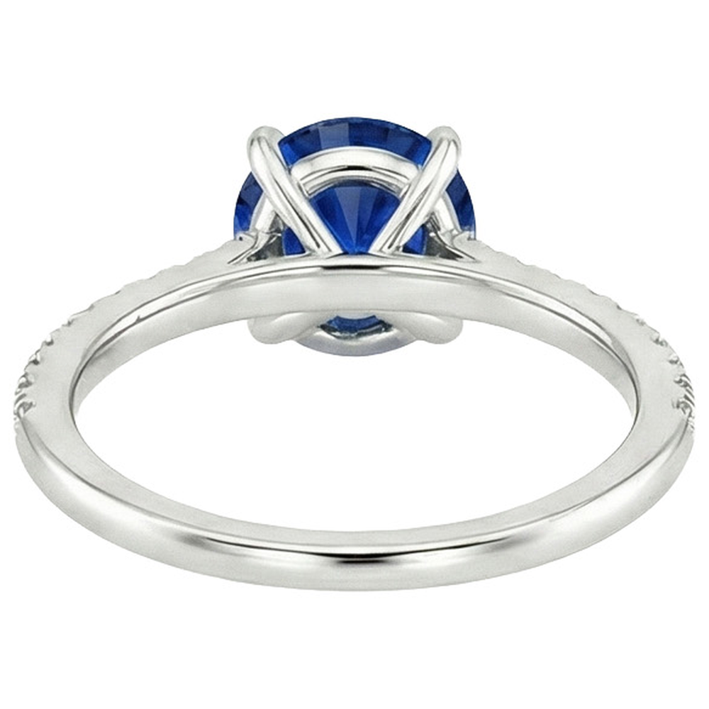 Women Natural Earth Mined Diamond Jewelry Accented Round Ceylon Sapphire 2.50 Carats Gold