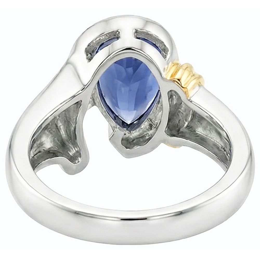 Women Natural Earth Mined Diamond Ring 2 Carats Pear Cut Blue SriLankan Sapphire Two Tone