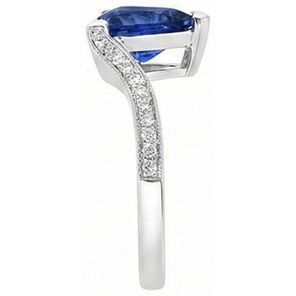 Women Natural Earth Mined Diamond Ring Trillion Deep Blue Sapphire 2.50 Carats