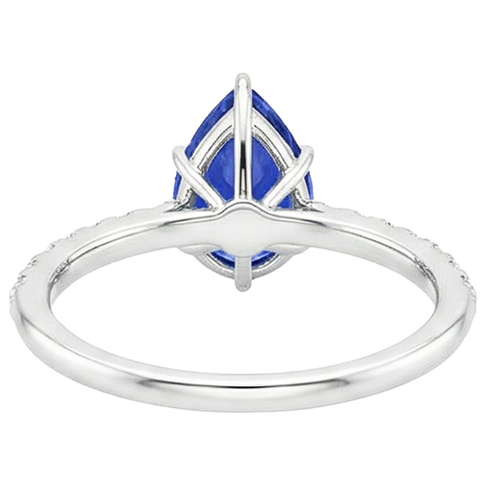 Women White Gold Jewelry Pear Blue Sapphire & Natural Earth Mined Diamond Ring 5 Carats