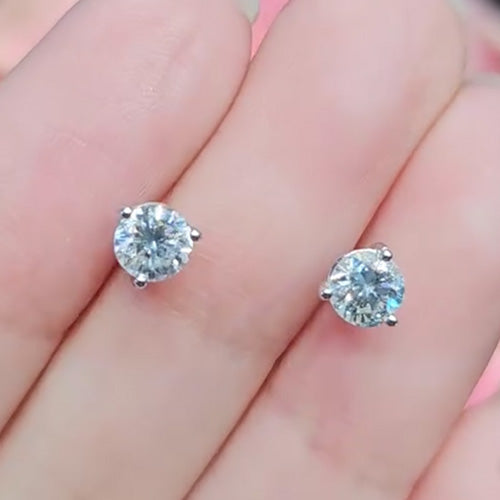 Women Stud Earring 2 Ct. 3 Prong Setting Round GIA Certified Lab Grown Diamond Solitaire WG