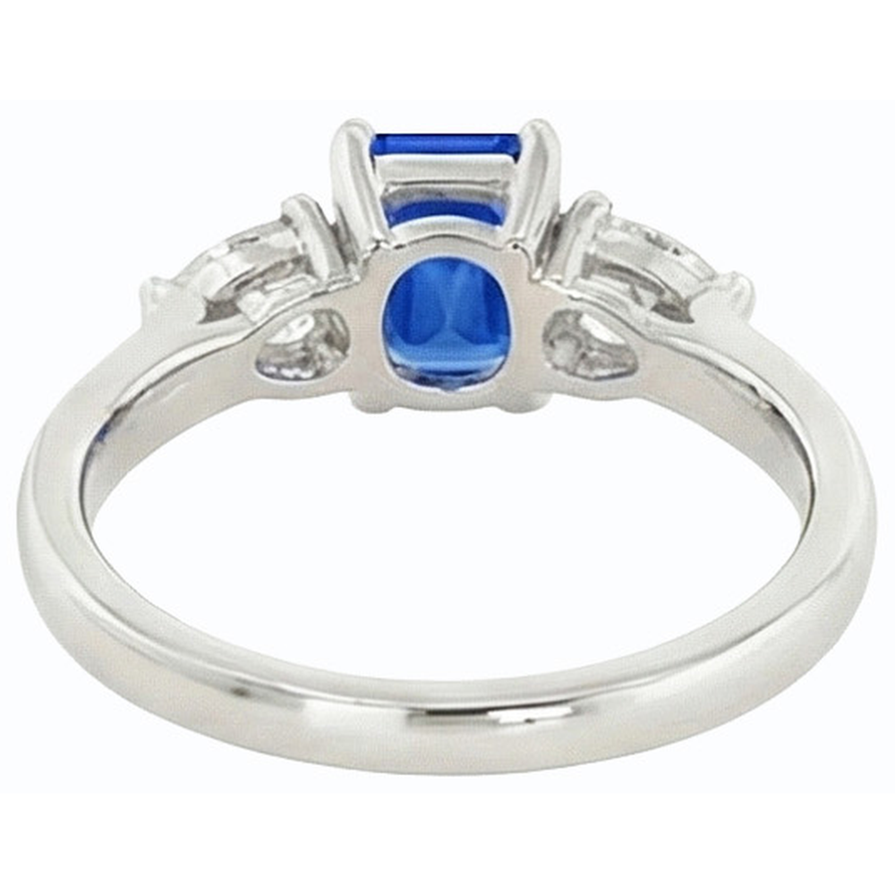 Women’s 3 Stone Ring Emerald Ceylon Sapphire & Pear Natural Earth Mined Diamonds 2 Carats