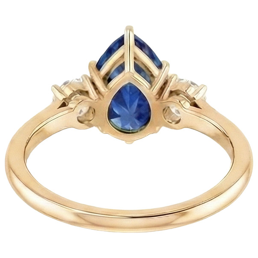 Women's 3 Stone Ring Round Natural Earth Mined Diamond & Pear Ceylon Sapphire 6.20 Carats