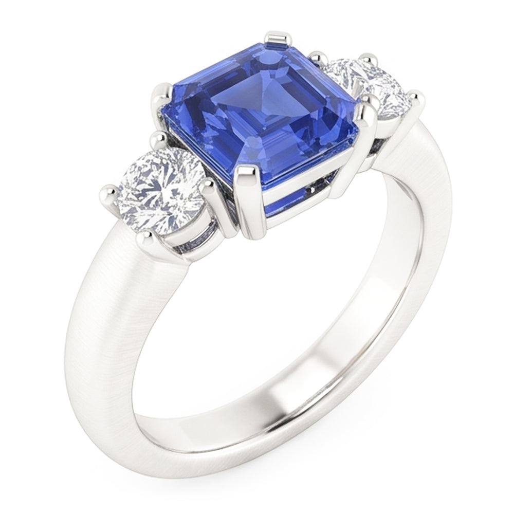 Women's 3 Stone Round Natural Earth Mined Diamond Emerald Sapphire Ring 1.25 Carats