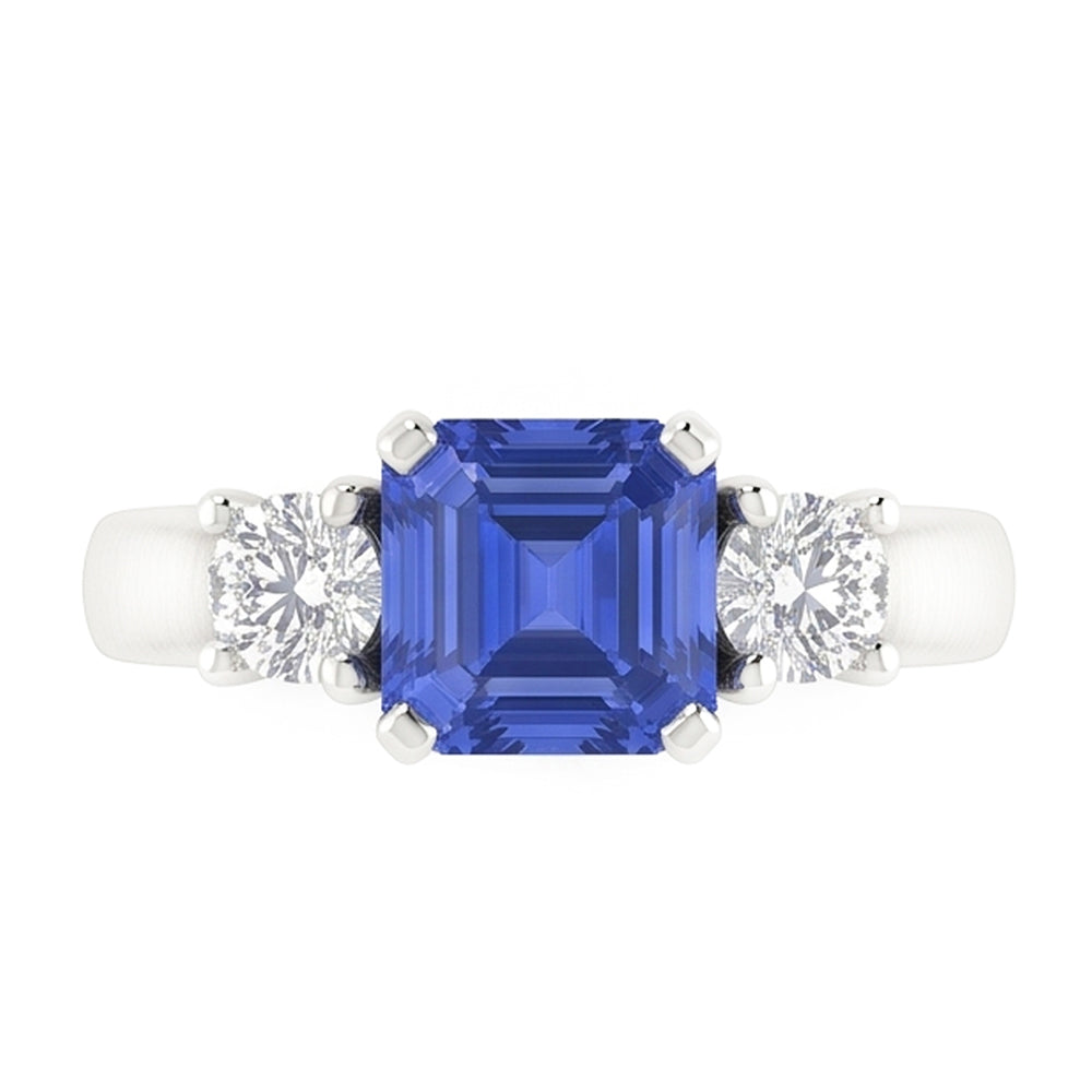 Women's 3 Stone Round Natural Earth Mined Diamond Emerald Sapphire Ring 1.25 Carats