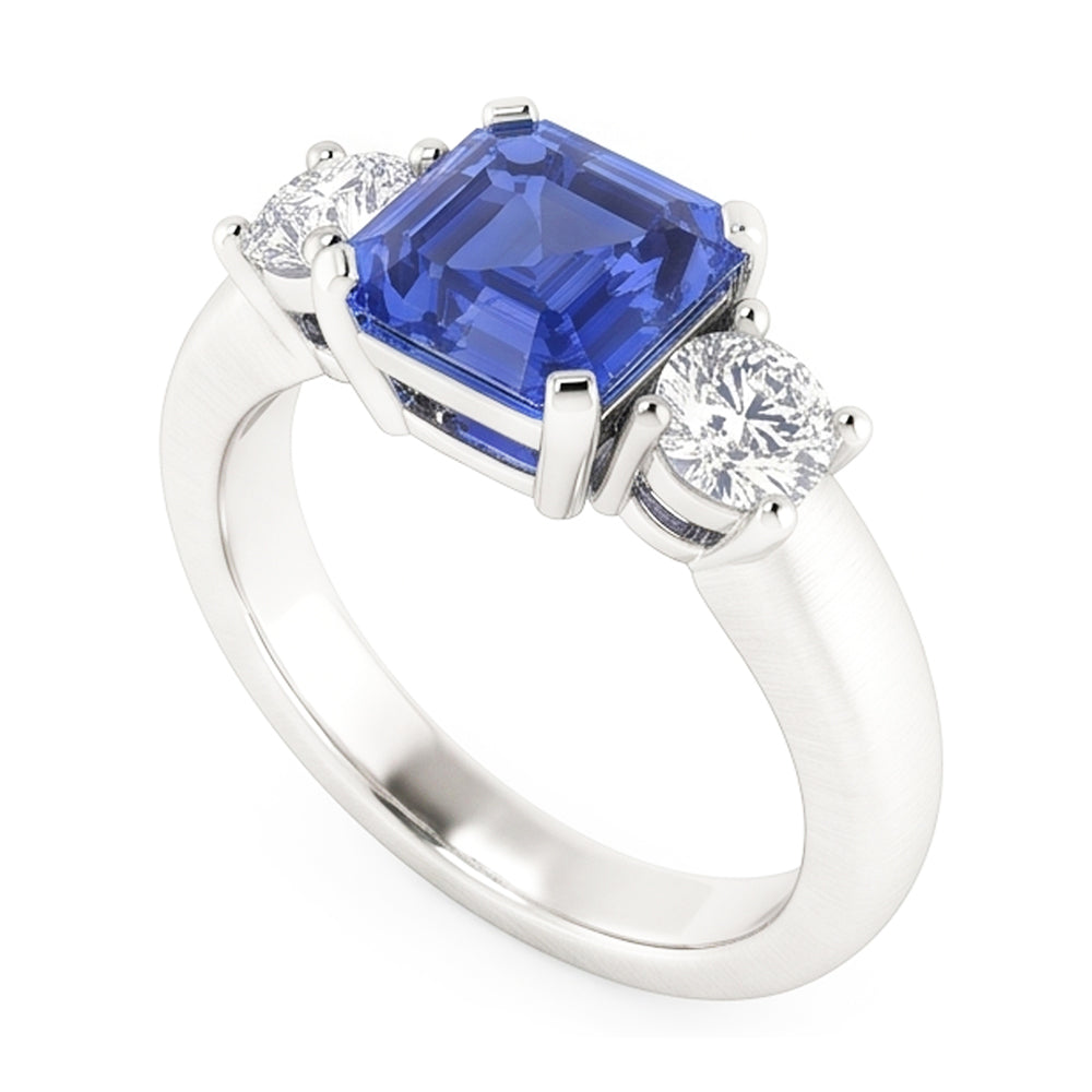 Women's 3 Stone Round Natural Earth Mined Diamond Emerald Sapphire Ring 1.25 Carats