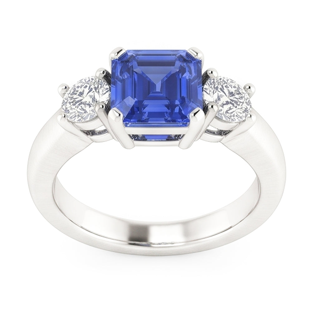 Women's 3 Stone Round Natural Earth Mined Diamond Emerald Sapphire Ring 1.25 Carats
