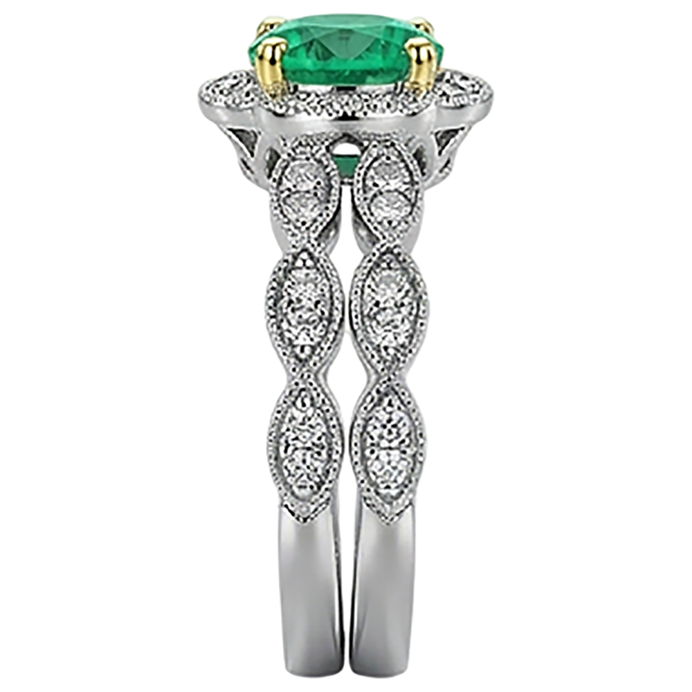 Natural Real ( Not Lab Grown ) Women’s Green Emerald GIA Bridal Ring Set Antique Style Jewelry