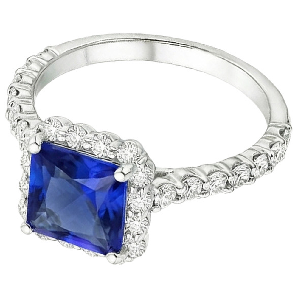 Women’s Halo Natural Earth Mined Diamond Ring Ceylon Sapphire Stone & Accents 6.50 Carats