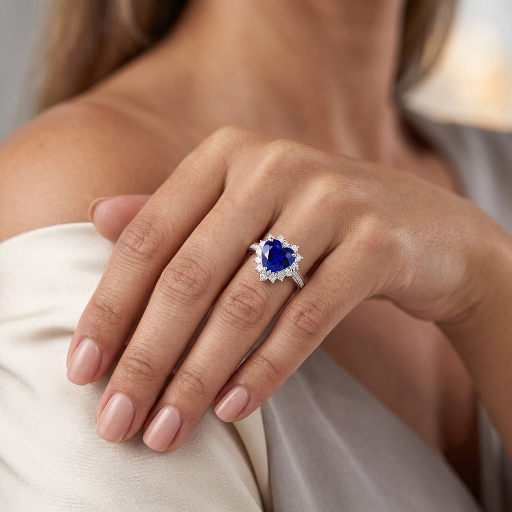 Women’s Natural Earth Mined Diamond Jewelry Heart Ceylon Sapphire Ring 3.50 Carats