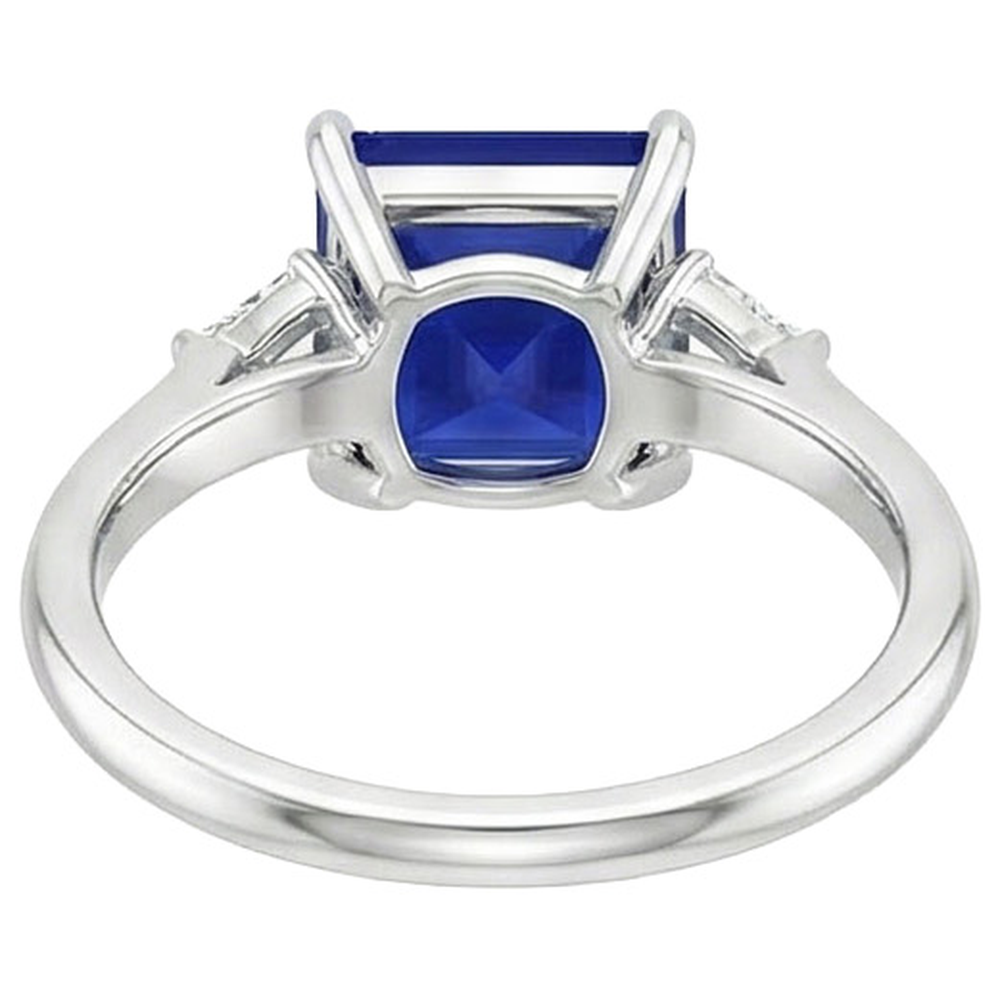 Women's Natural Earth Mined Diamond Ring Princess Blue Sapphire 5.25 Carats White Gold