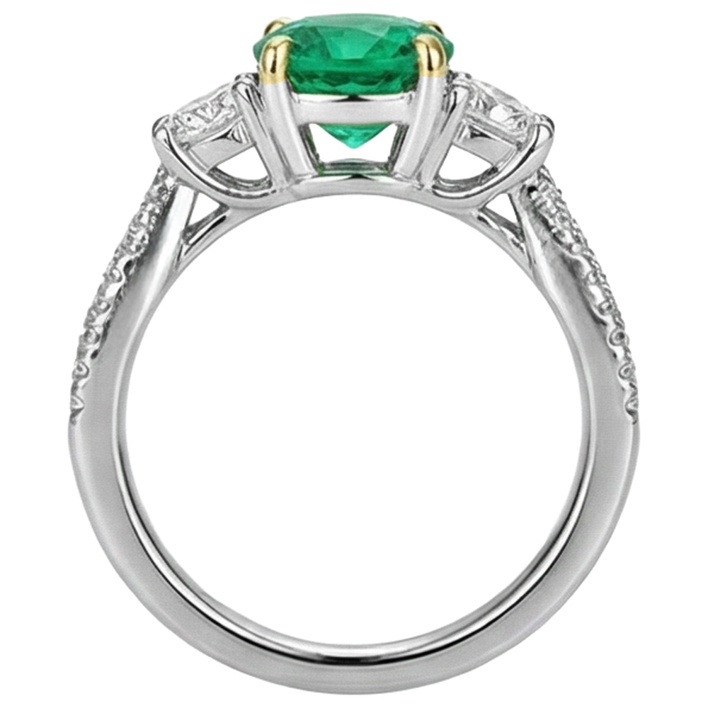 Natural Real ( Not Lab Grown ) Women’s Ring Green Emerald GIA Round Cut Diamonds