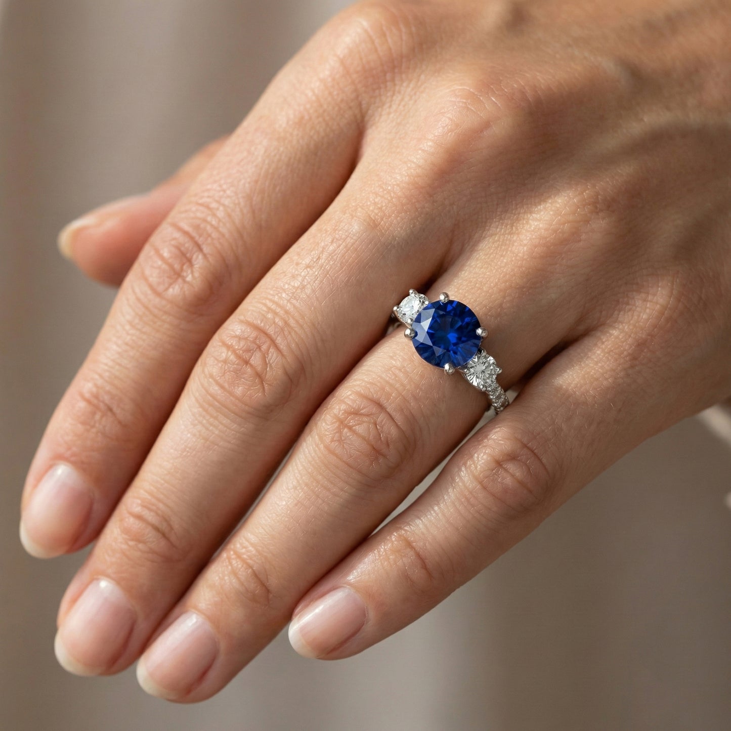 natural round sapphire 3.50ct ring lifestyle photo