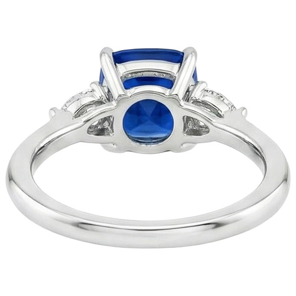 Womens 3 Stone Pear Natural Earth Mined Diamond & Cushion Blue Sapphire Ring 2.50 Carats