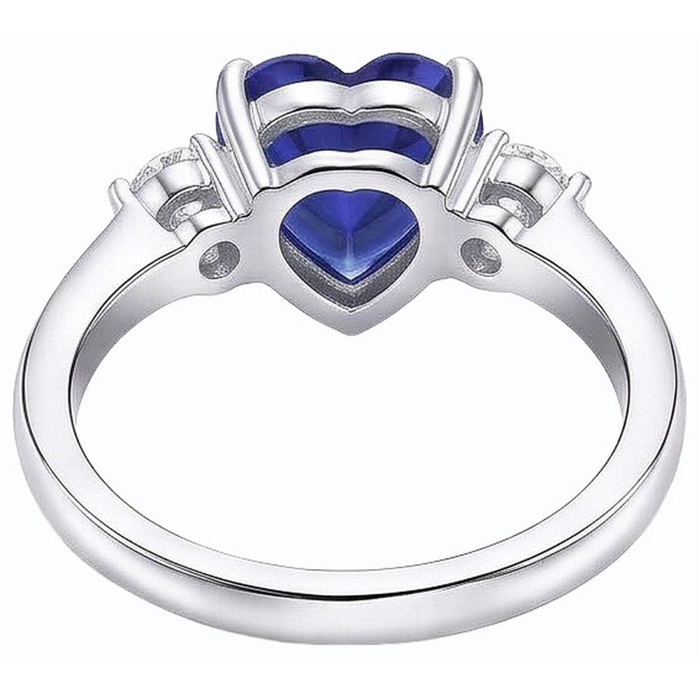Womens 3 Stone Ring Heart Ceylon Sapphire & Round Natural Earth Mined Diamonds 2.50 Carats
