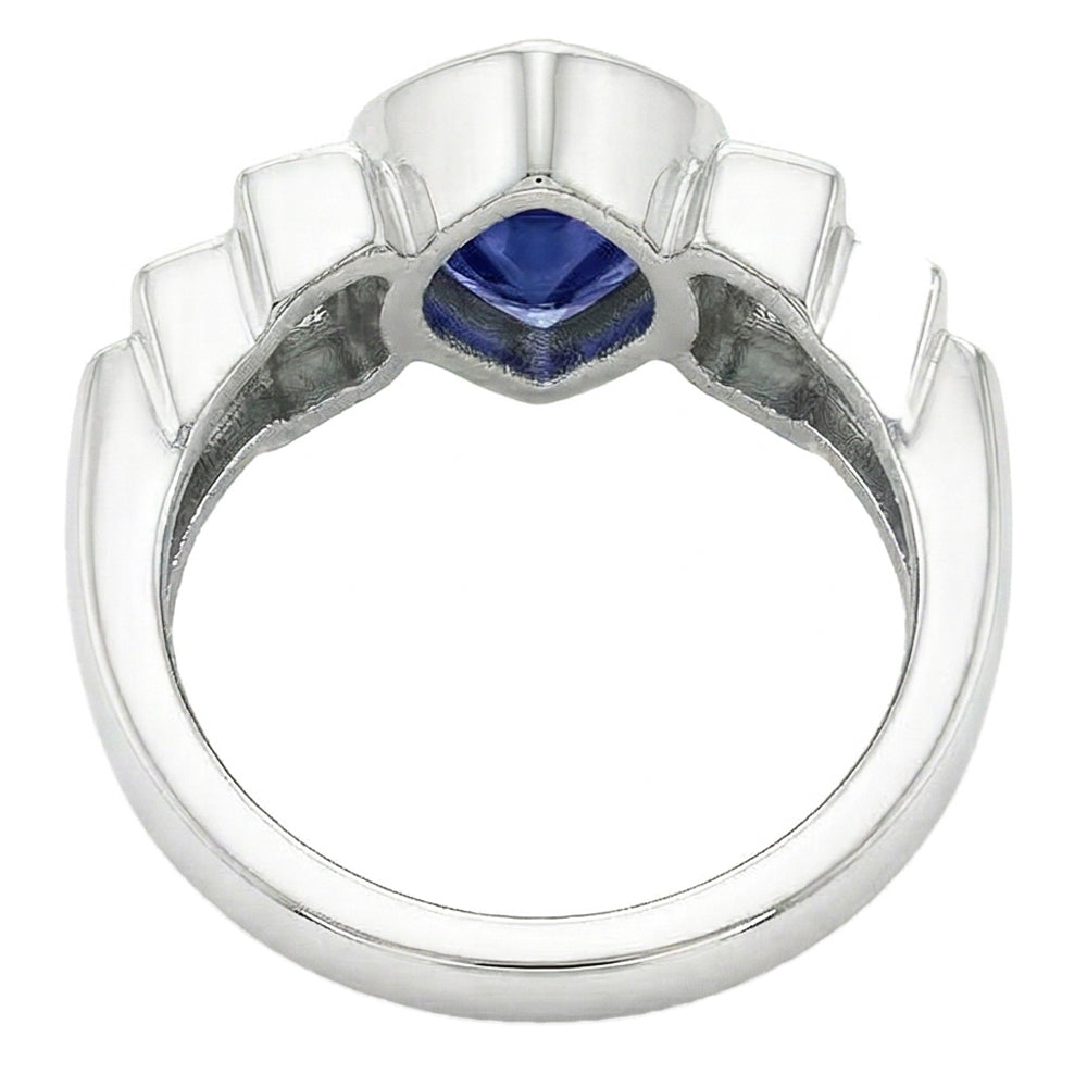 Womens Baguette Natural Earth Mined Diamond Heart Blue Sapphire Ring Bezel Set 2.50 Carats