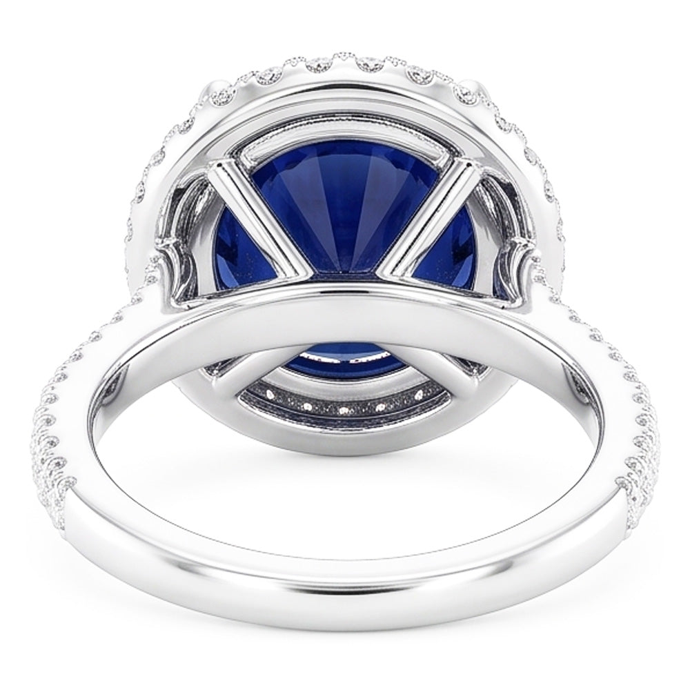 Womens Halo Natural Earth Mined Diamond Ring 4.50 Carats Deep Blue Sapphire Gold Jewelry