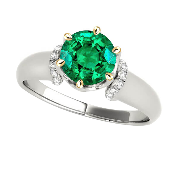 Women’s Gold Ring Green Emerald Diamonds Jewelry