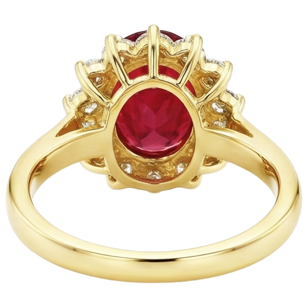 Yellow Gold 14K 4.70 Carats Prong Set Ruby With Natural Earth Mined Diamonds Ring New