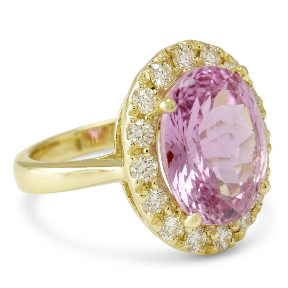Yellow Gold 14K Oval Pink Kunzite Gemstone Ring 16 Carats Jewelry