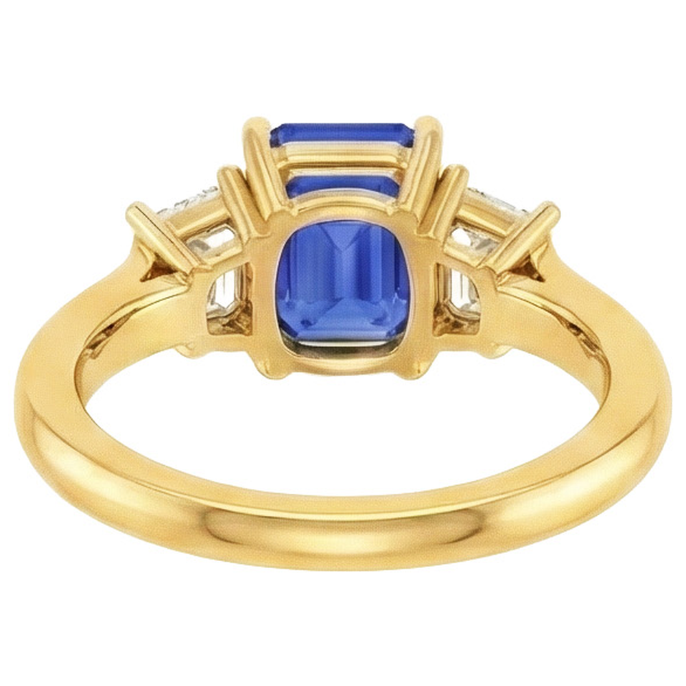Yellow Gold 3 Stone Blue Sapphire & Natural Earth Mined Diamond Ring 9 Carats