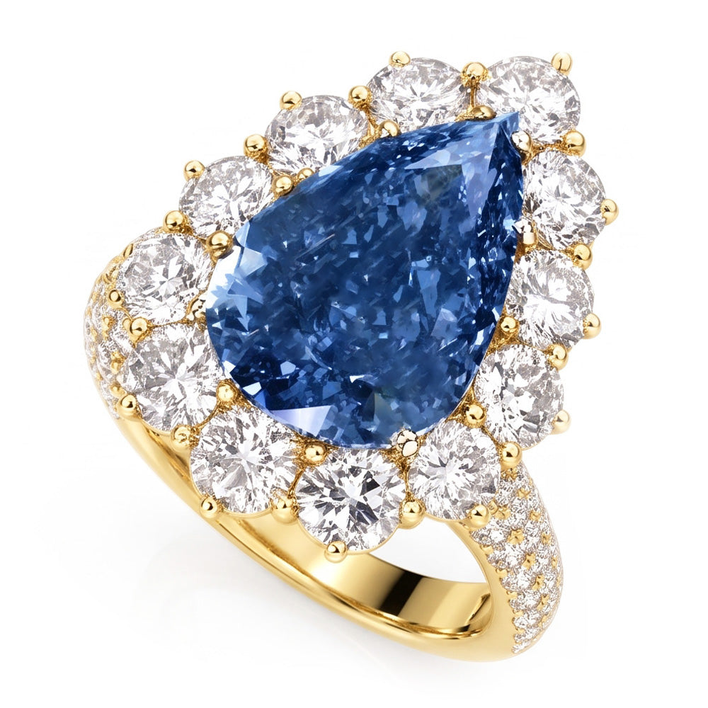 Yellow Gold Blue Natural Earth Mined Diamond Cocktail Ring
