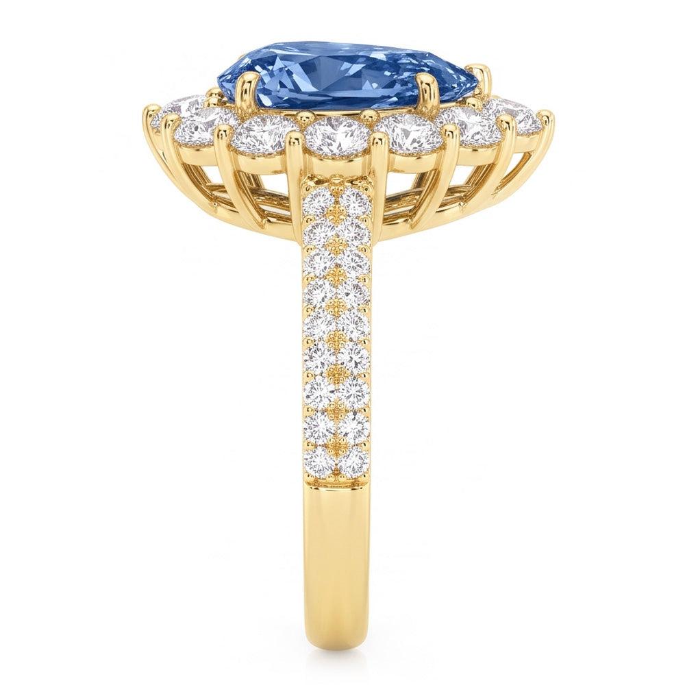 Yellow Gold Blue Natural Earth Mined Diamond Cocktail Ring