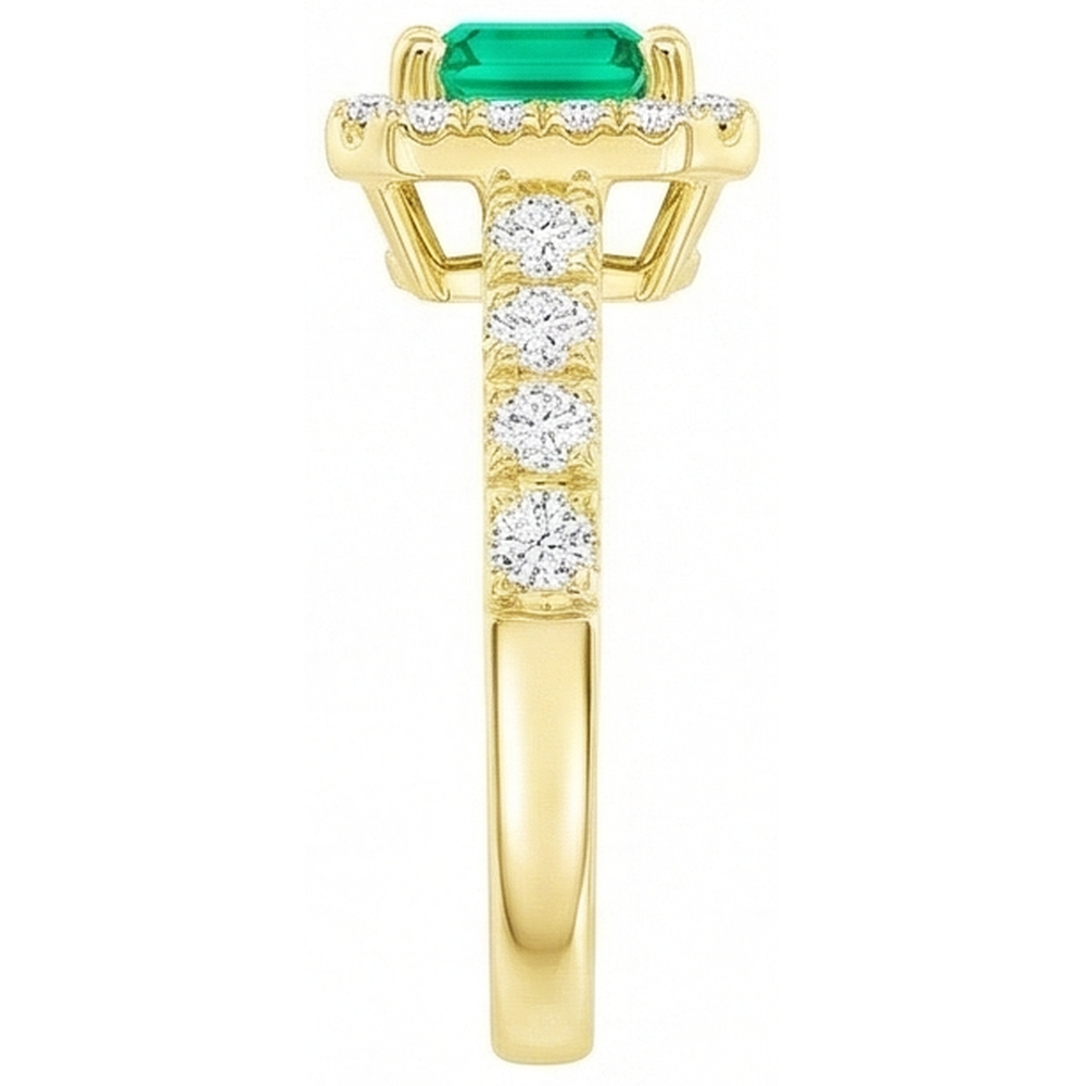 Natural Real ( Not Lab Grown ) Yellow Gold Green Emerald GIA Halo Ring With Accents