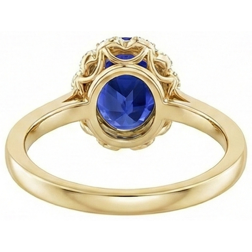Yellow Gold Natural Earth Mined Diamond Halo Ring Oval Cut Ceylon Sapphire New 5.50 Carats