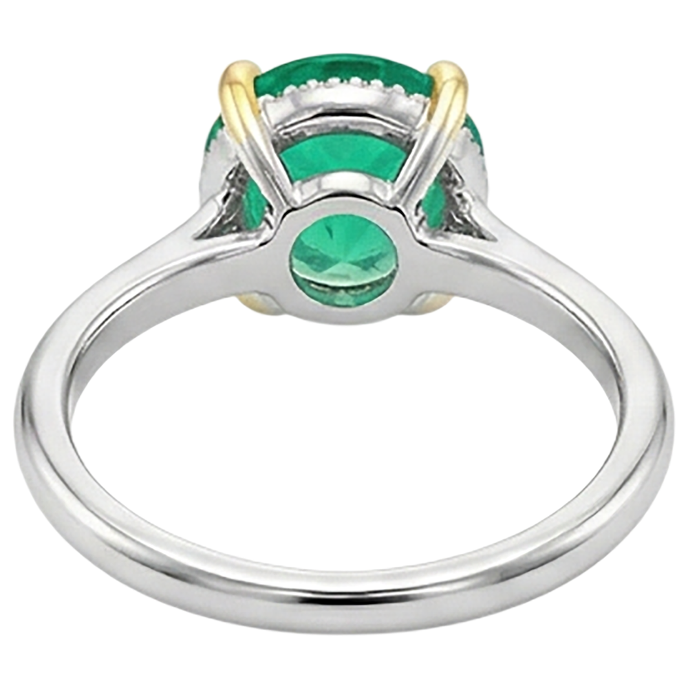 Natural Real ( Not Lab Grown ) Zambian Green Emerald GIA Ring Halo Round Diamonds