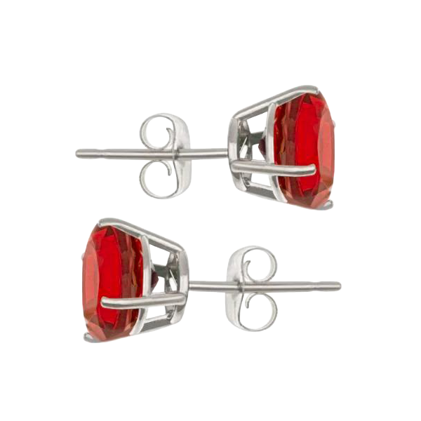 Big Solitaire Round Ruby Ladies Studs Earrings 6 Carats 14K White Gold