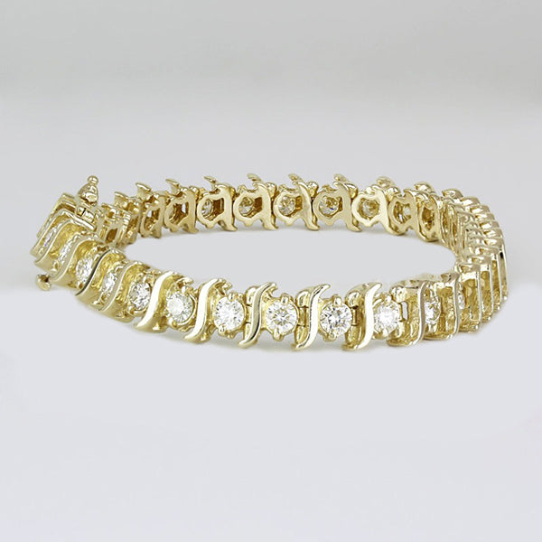 Yellow Gold 14K S Style Bracelet 7 Inches 9 carats Natural Diamonds F VS1